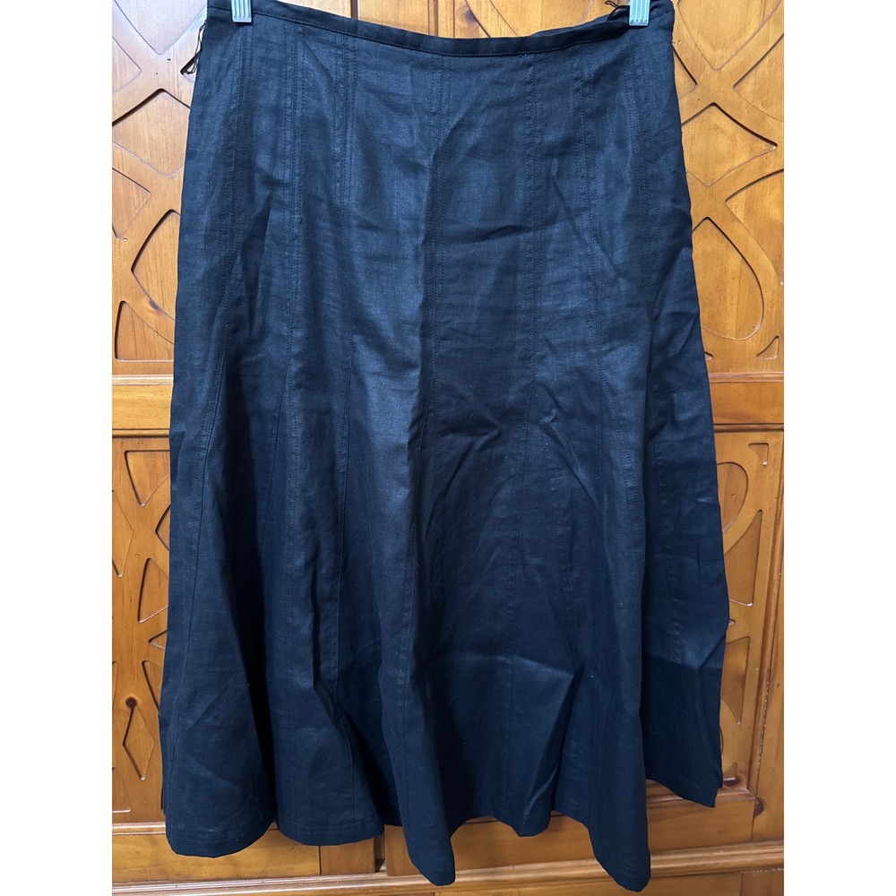 Style & Co Womens Black 100% Linen A-Line Midi Skirt Size 12 Panelled Casual